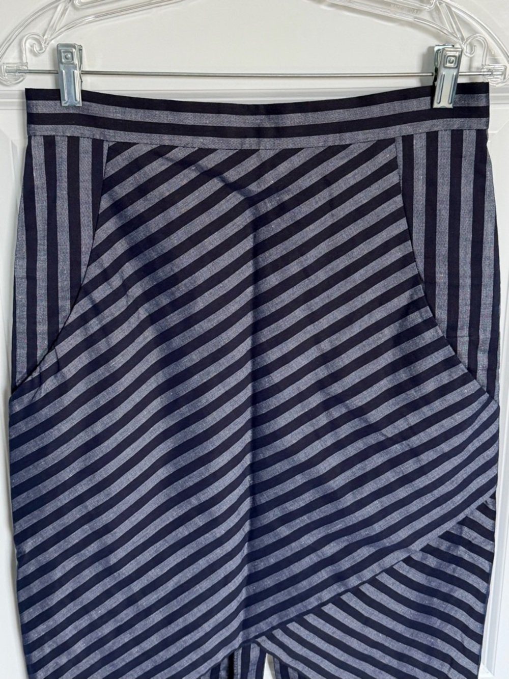 Tracy Reese Navy Blue Directional Stripe Midi Skirt Size 8 39658 - Picture 5 of 12